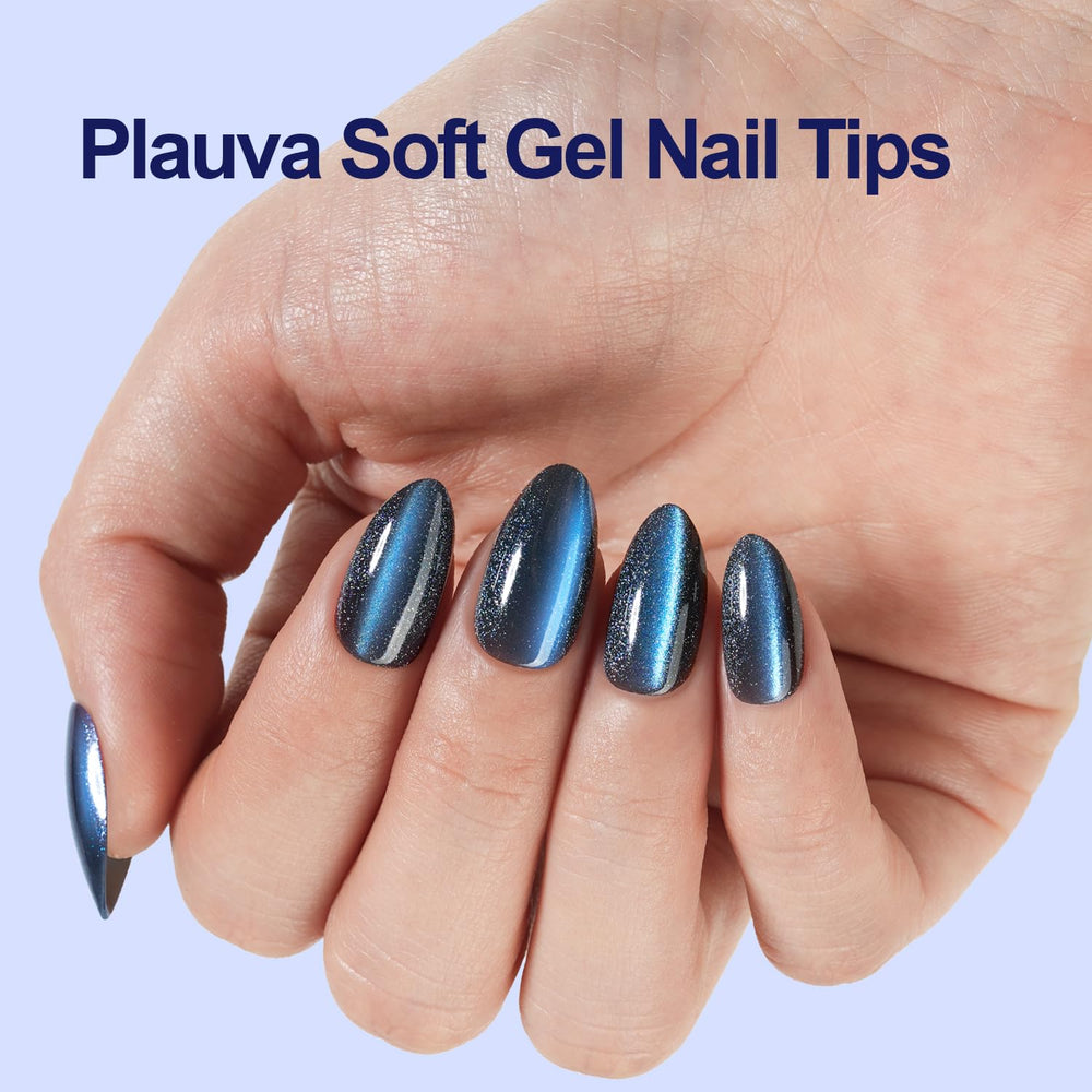 Plauva soft gel cat eye nails glossy surface highlights radiant shimmer for DIY looks.