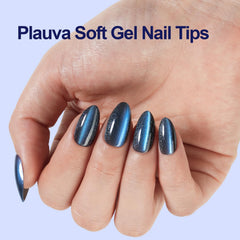 Plauva soft gel cat eye nails glossy surface highlights radiant shimmer for DIY looks.