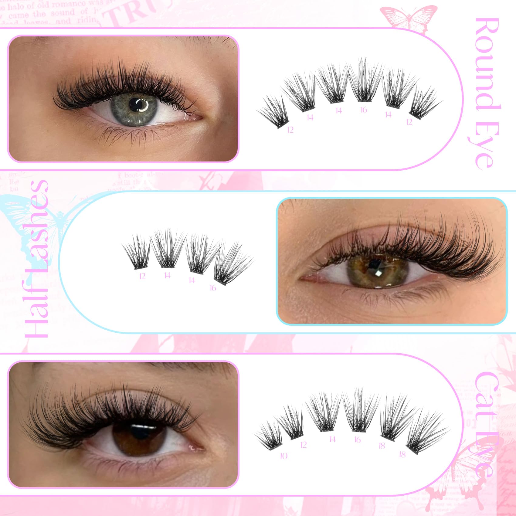 Pleell Fluff Lash Clusters Kit 10-18mm range for customizable looks.