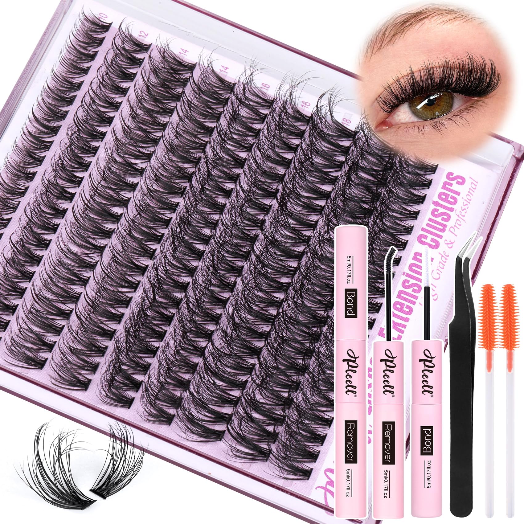 Pleell Fluff Lash Kit packaging presents a complete at-home lash solution for salon-quality results