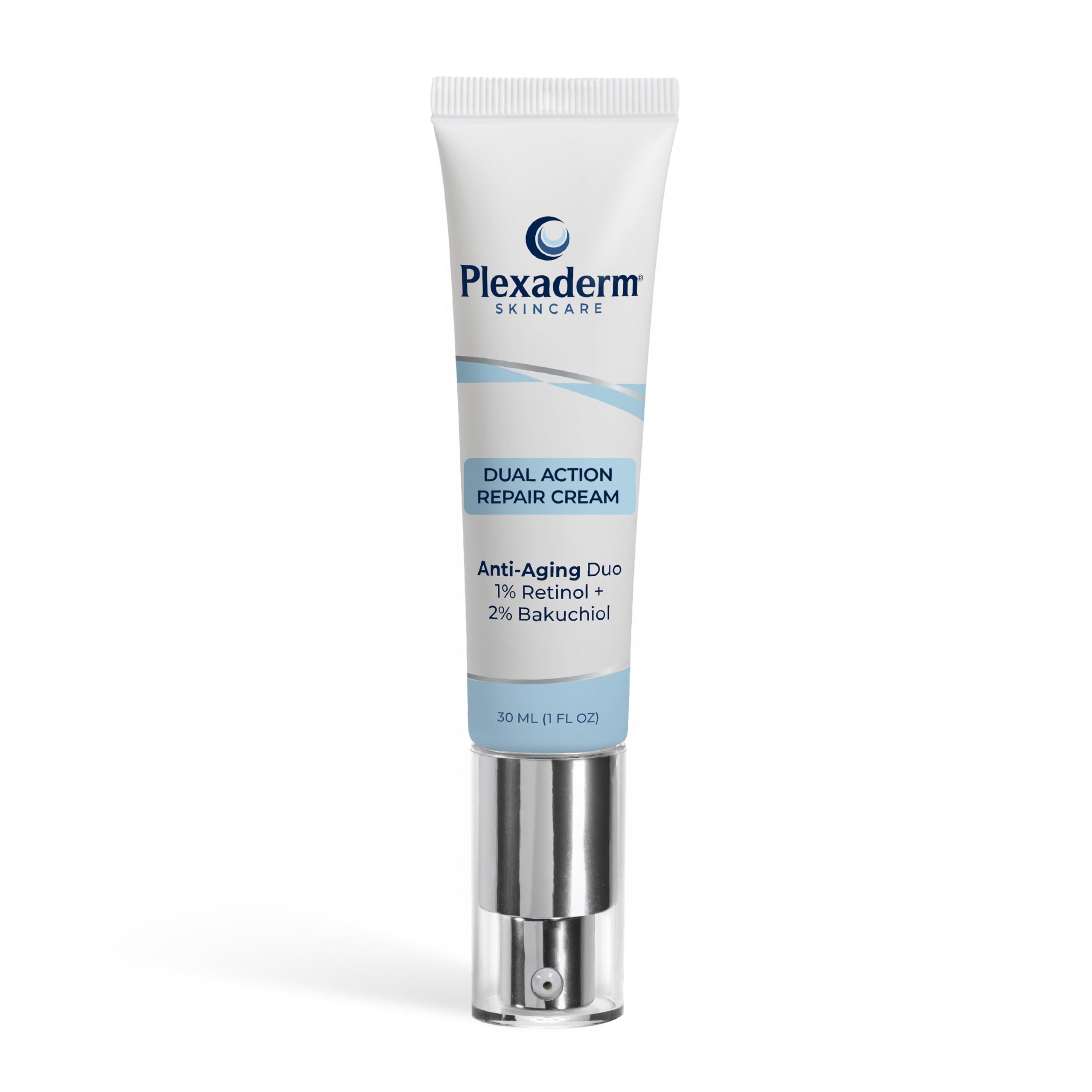 Plexaderm Dual Action Repair Neck Cream bottle promotes smoother neck skin.