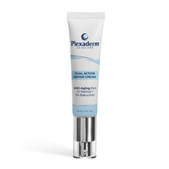 Plexaderm Dual Action Repair Neck Cream bottle promotes smoother neck skin.