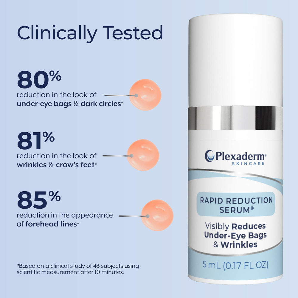 Plexaderm Rapid Reduction Eye Serum delivers a clear finish suitable for makeup.