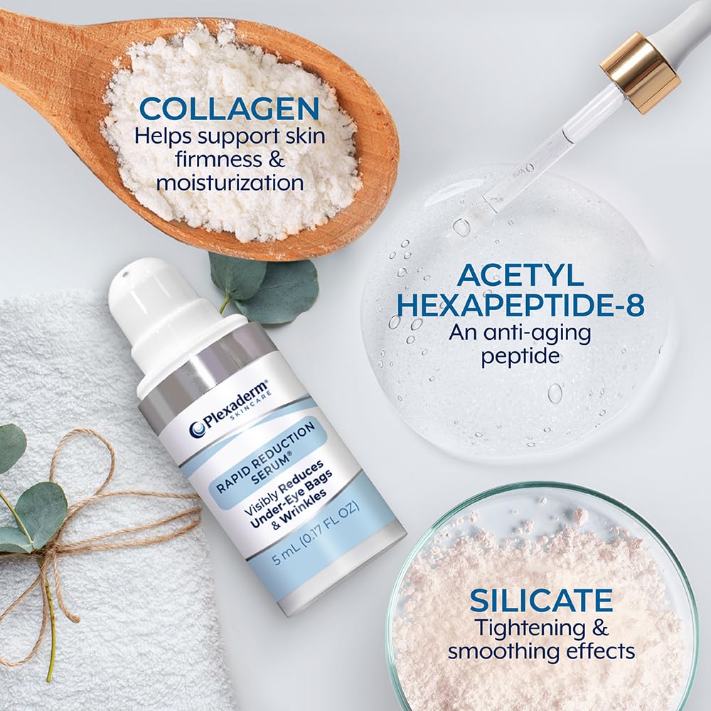Plexaderm Rapid Reduction Eye Serum being dispensed for precise application near the eye.