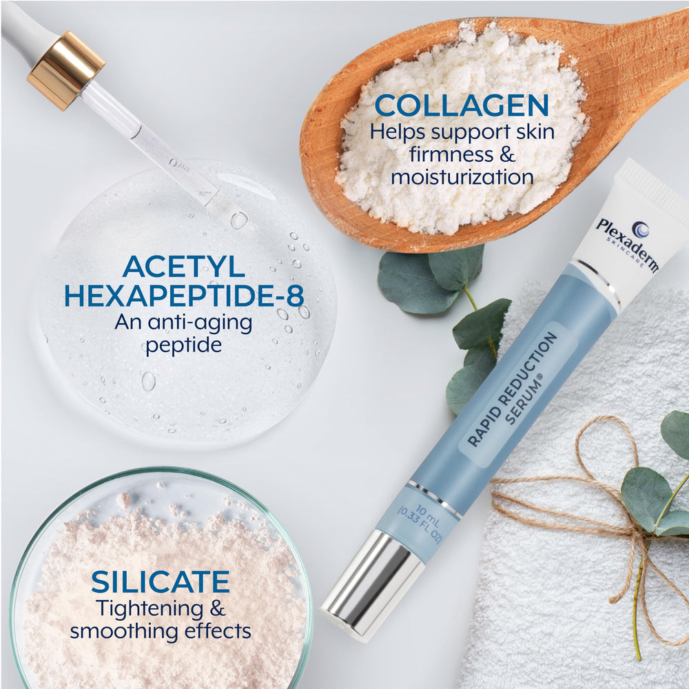 Plexaderm Rapid Reduction Eye Serum shows under-eye area highlighted for a refreshed look.