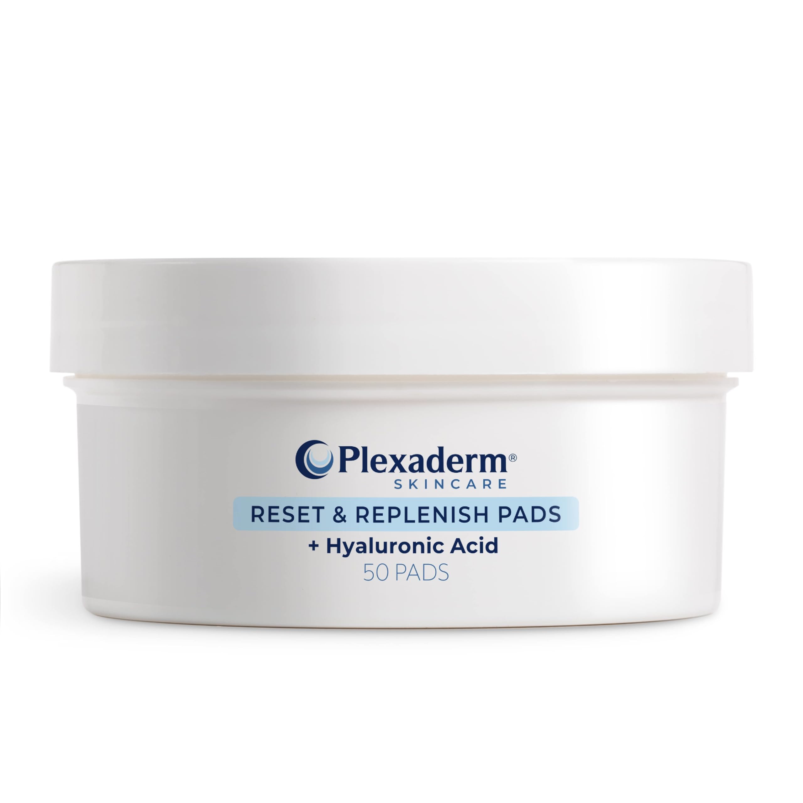 Plexaderm Reset Pads with Hyaluronic Acid packaging emphasizes hydration-ready skincare.