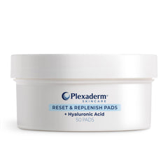 Plexaderm Reset Pads with Hyaluronic Acid packaging emphasizes hydration-ready skincare.