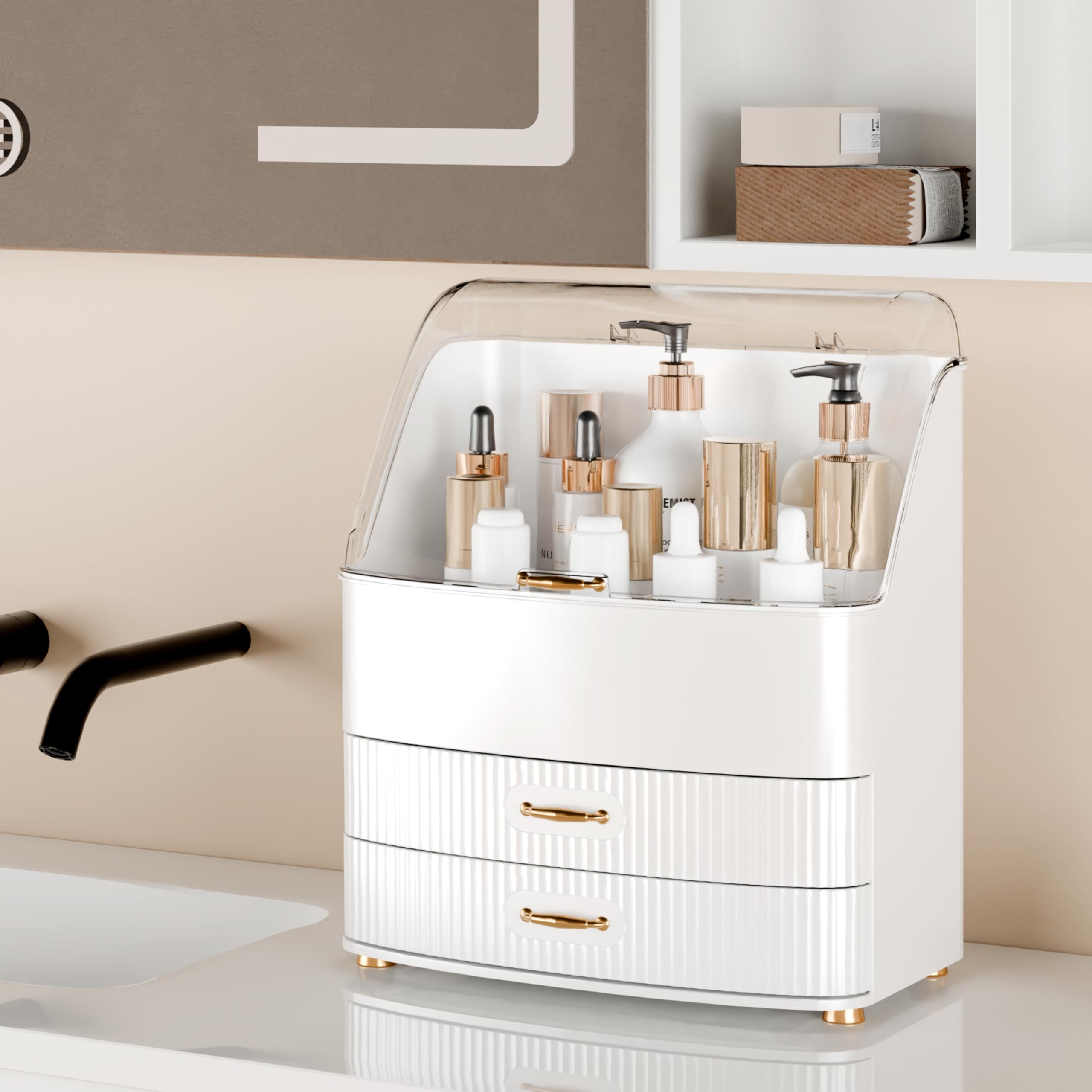 Plukers luxury handles glide smoothly for drawer access and premium feel.