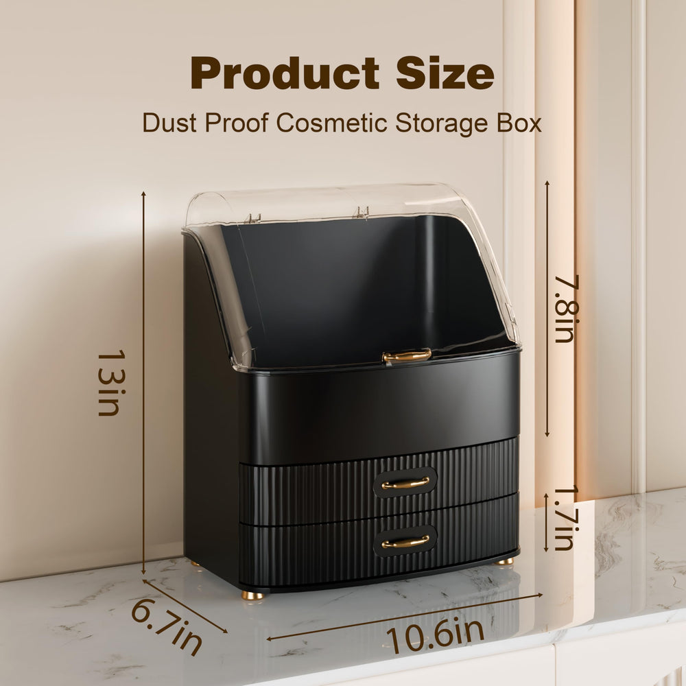 Plukers makeup organizer comes in black, gift-ready for beauty lovers.