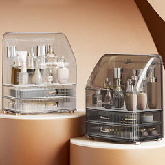 Plukers makeup organizer features luxury electroplated handles for smooth drawer operation.