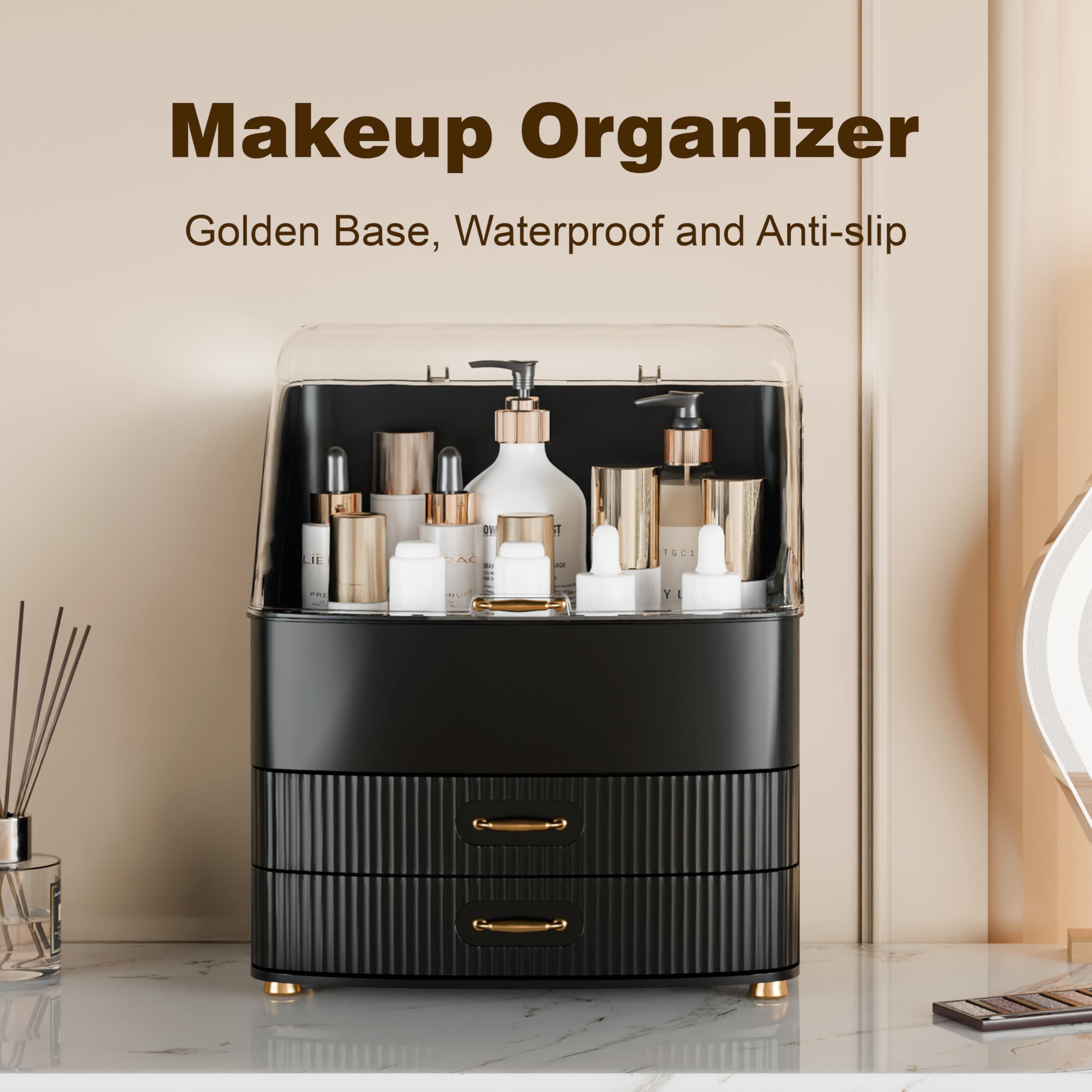 Plukers makeup organizer is waterproof and easy to wipe clean in bathrooms.