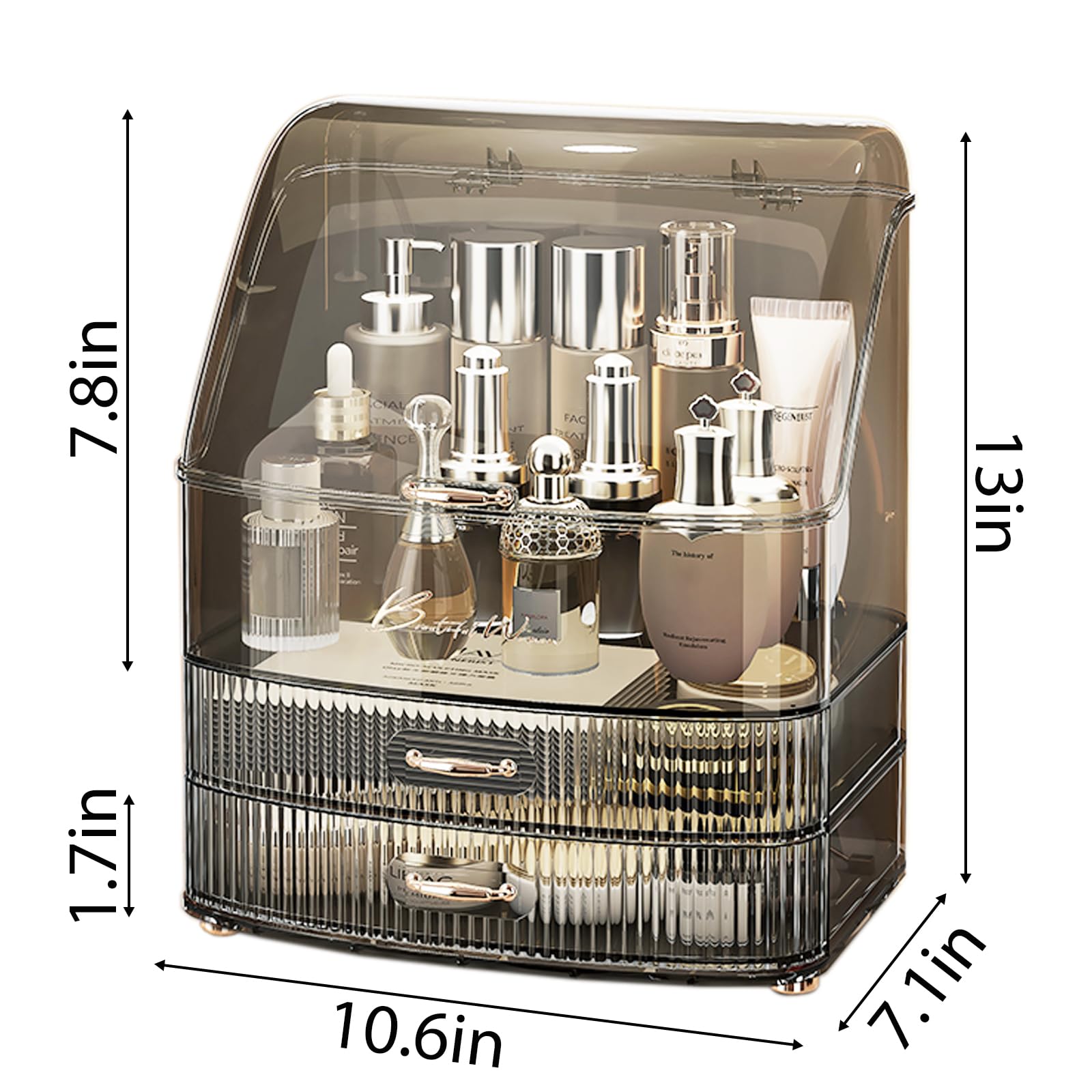 Plukers makeup organizer uses waterproof materials for humid bathroom use and easy cleaning.