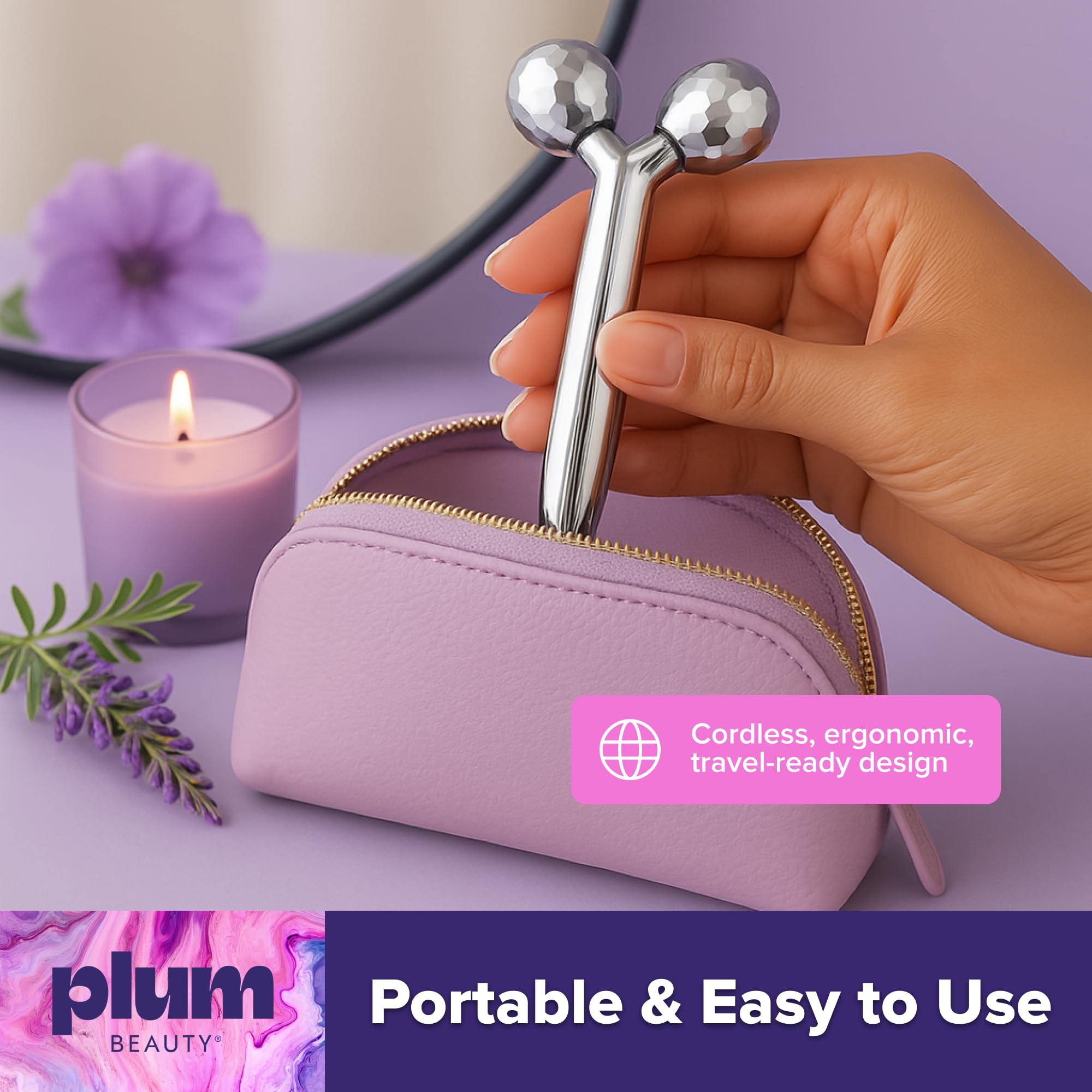 Plum Beauty Cold Face Roller boosts circulation for natural radiance and smoother skin.