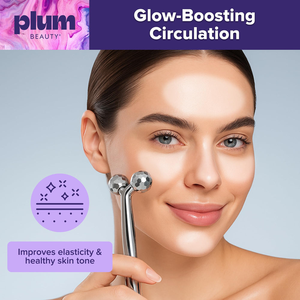 Plum Beauty Face Roller lymphatic drainage action helps fluid reduction and calm.