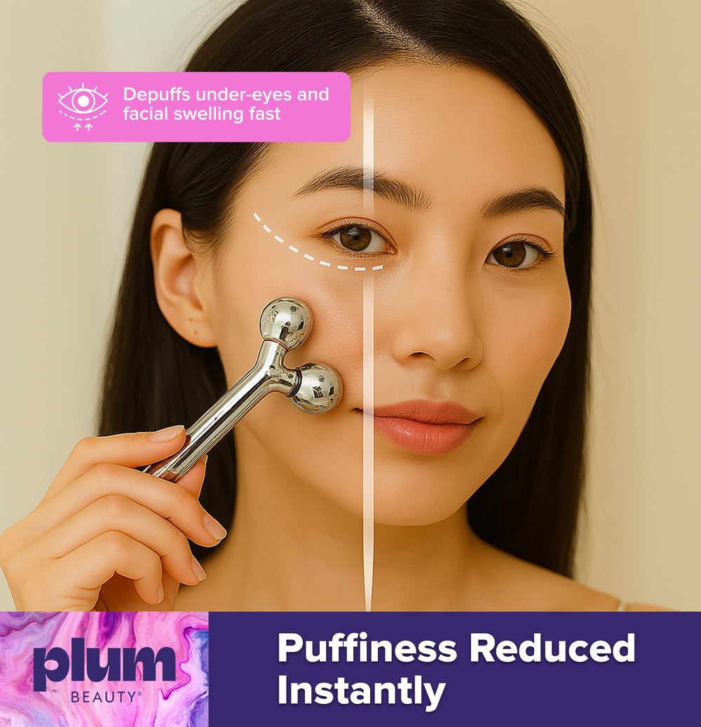 Plum Beauty Face Roller Under-Eye De-Puff Routine supports refreshed appearance.