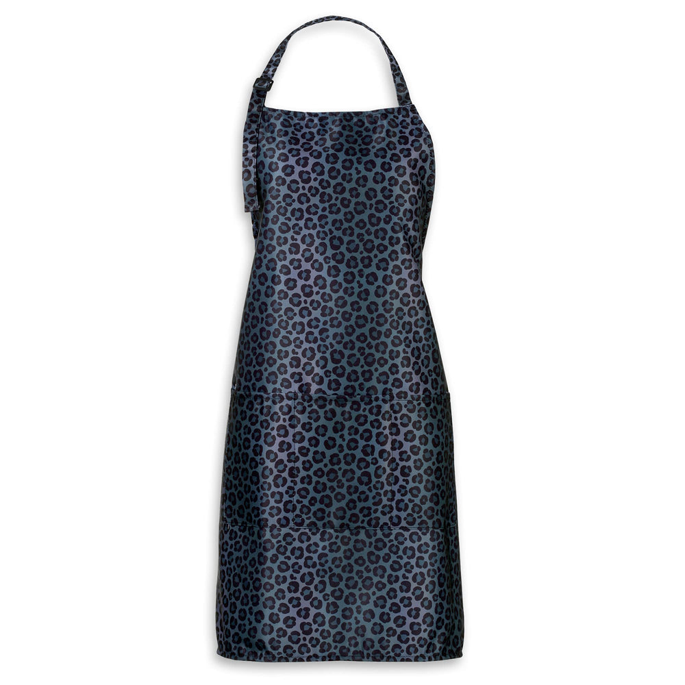 Plum Hill Black Leopard Cosmetology Apron—front view shows sleek professional styling.