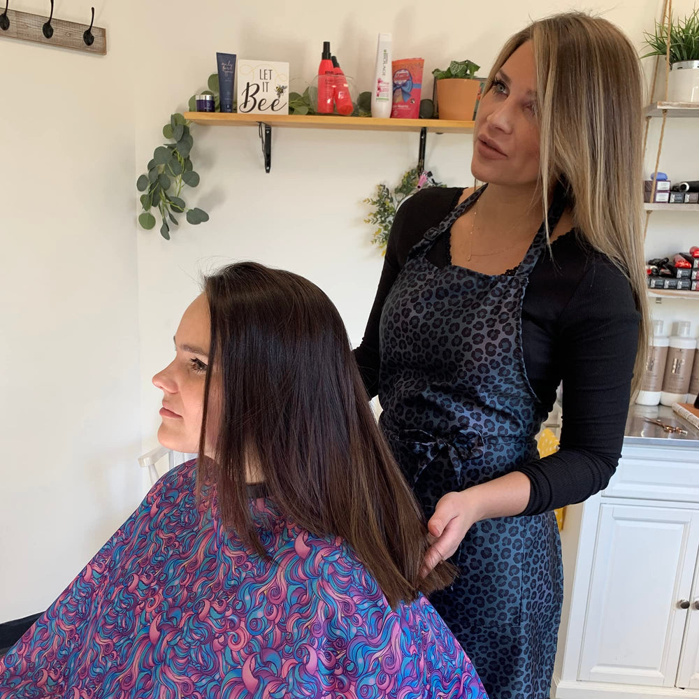 Plum Hill hairdresser apron works for estheticians and students.