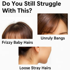 Plus eau Hair Finishing Stick applying to bangs for instant flyaway control.