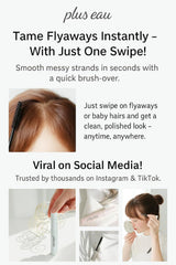 Plus eau Hair Finishing Stick travel case and compact design for portability.