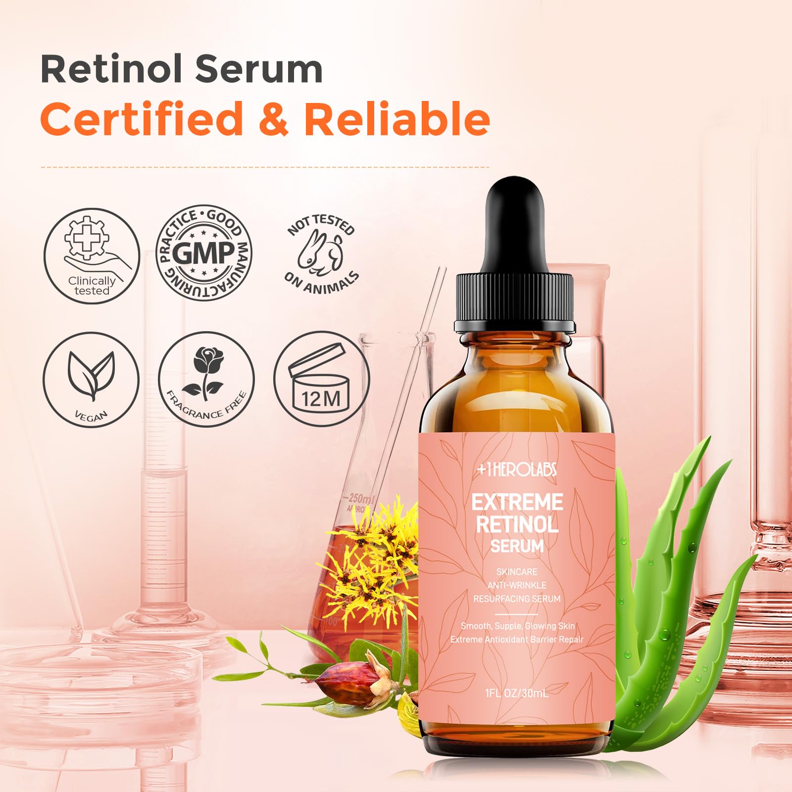 Plus1HEROLABS herbal extract label emphasizes witch hazel aloe and jojoba soothing nourishment.