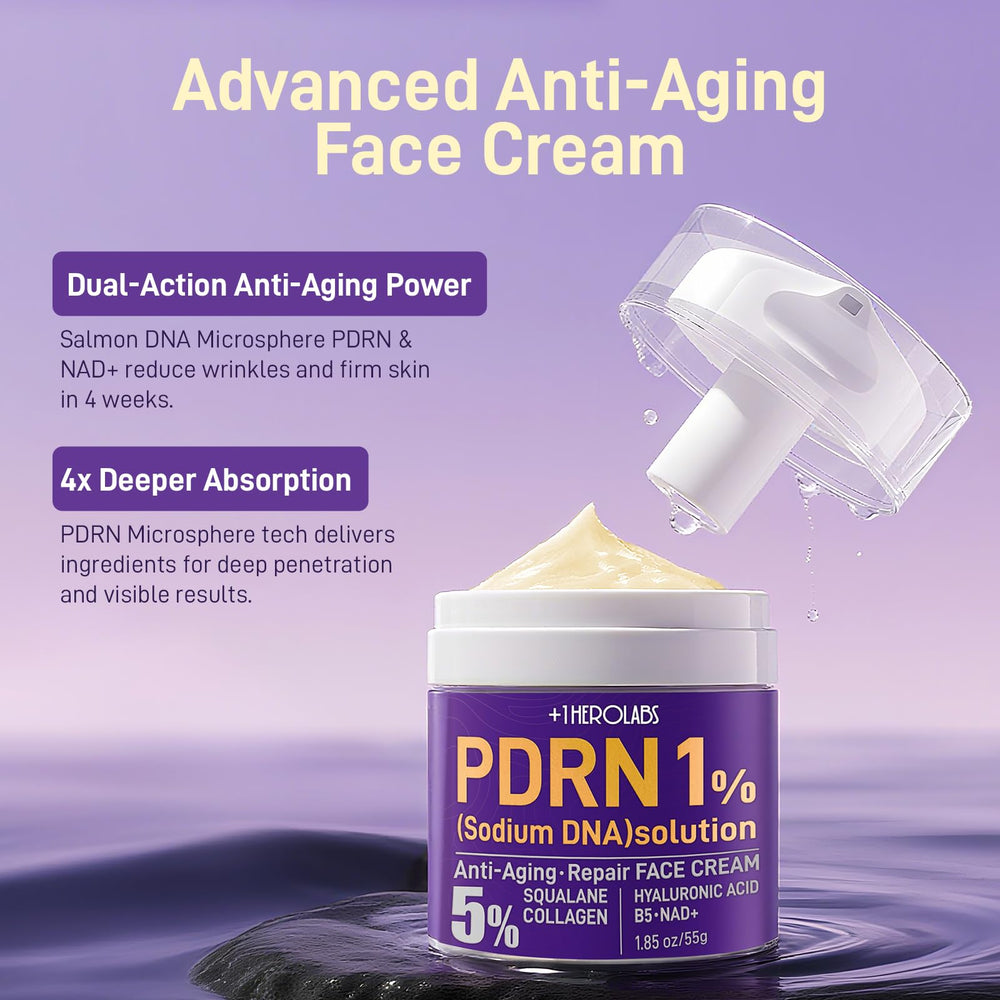 Plus1Herolabs PDRN antiaging cream texture closeup showing rich moisture.