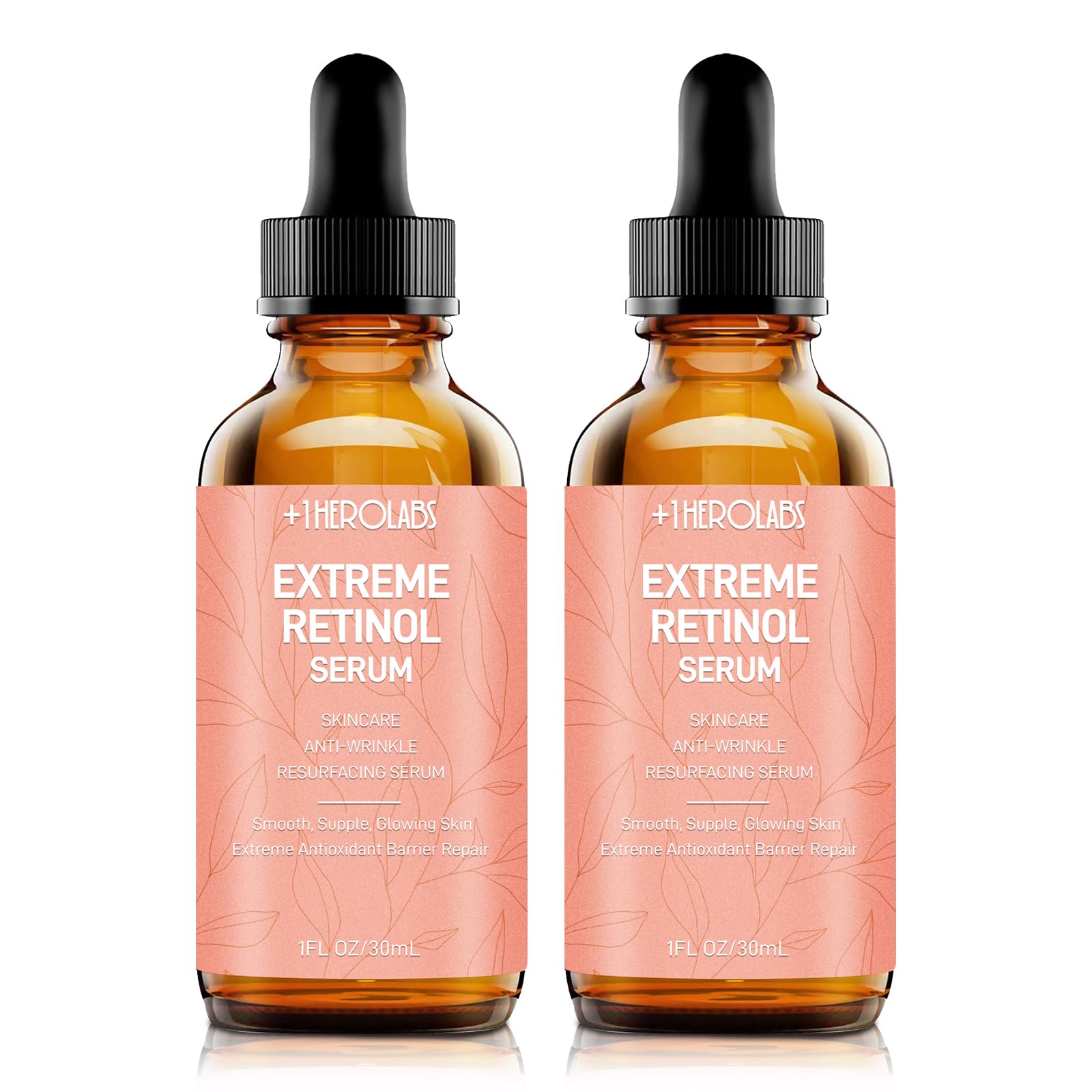 Plus1HEROLABS retinol serum bottle pour showing fast absorption for smoother skin.