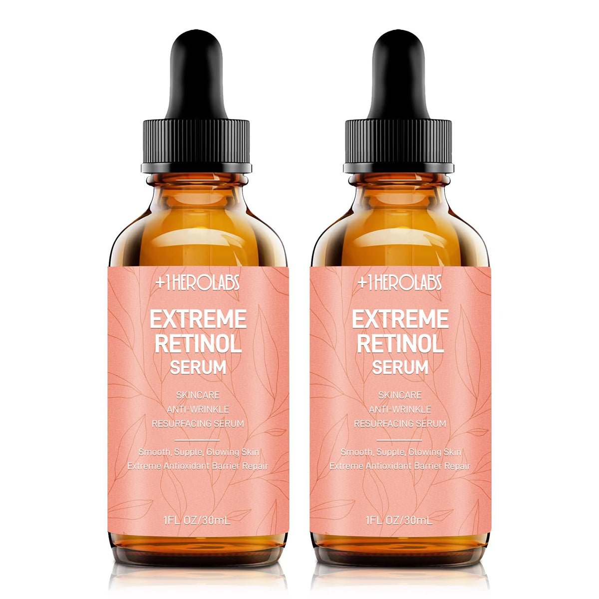 Plus1HEROLABS retinol serum bottle pour showing fast absorption for smoother skin.