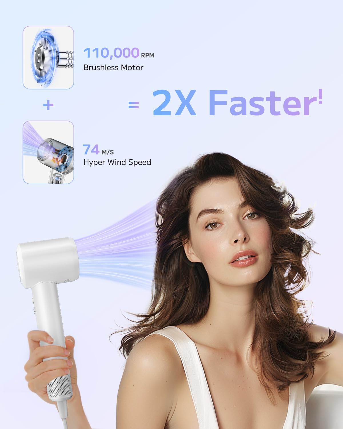 PLUZZ hair dryer brushless motor powering high-speed airflow