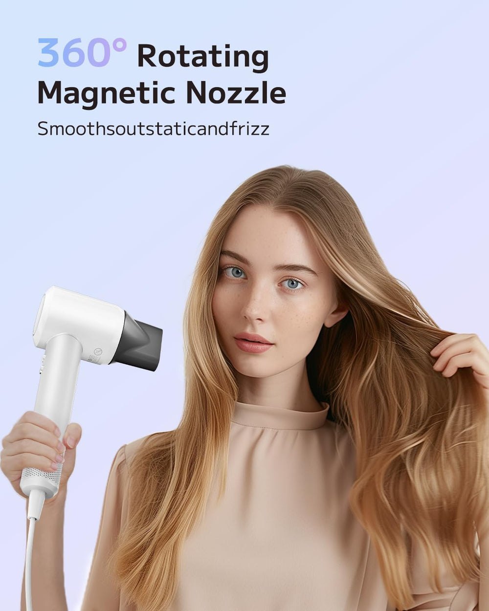 PLUZZ hair dryer magnetic smoothing nozzle attached for precise styling