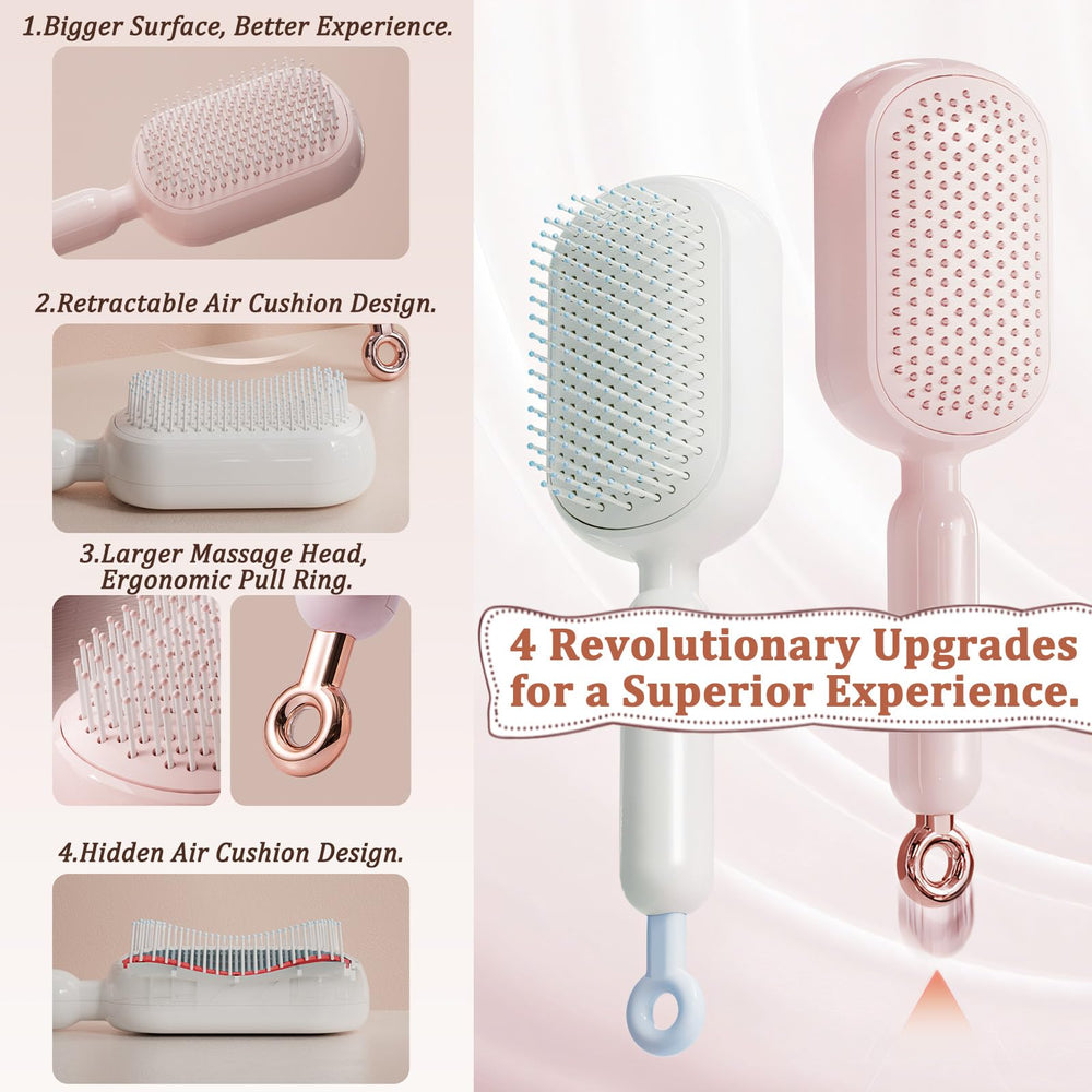 PMDYBY air cushion close-up highlighting scalp comfort during brushing.