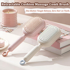PMDYBY retractable cushion massage comb in retracted compact form for travel.