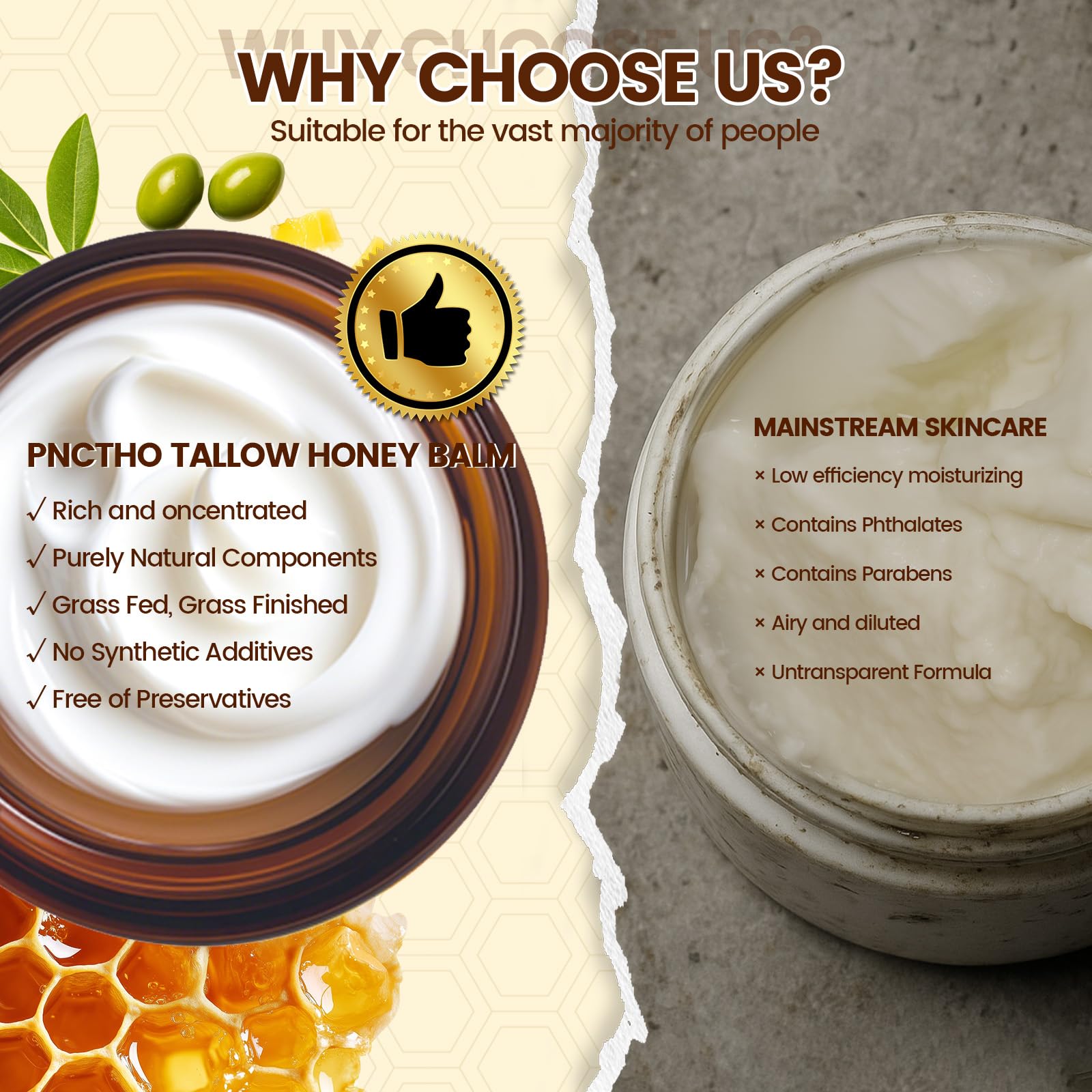 Pnctho Beef Tallow Honey Balm 2-oz jar for daily use.