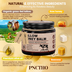 Pnctho Beef Tallow Honey Balm used on face and body hydration.