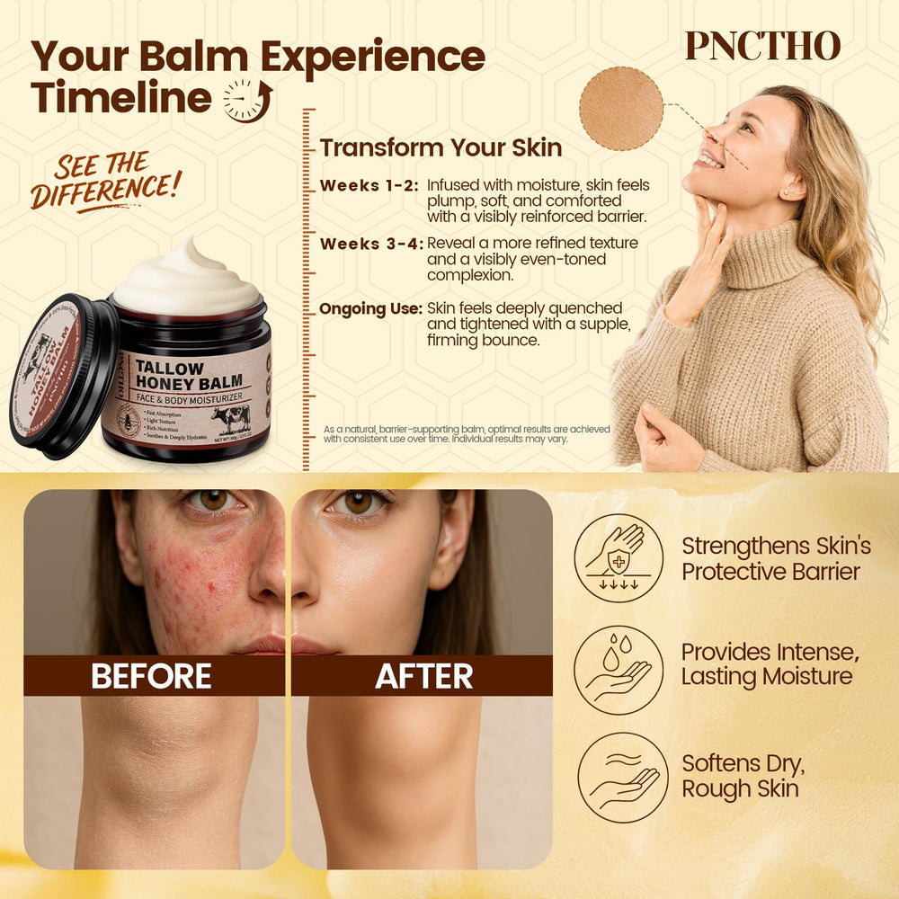Pnctho Beef Tallow Honey Balm ingredients lipids reinforce moisture.