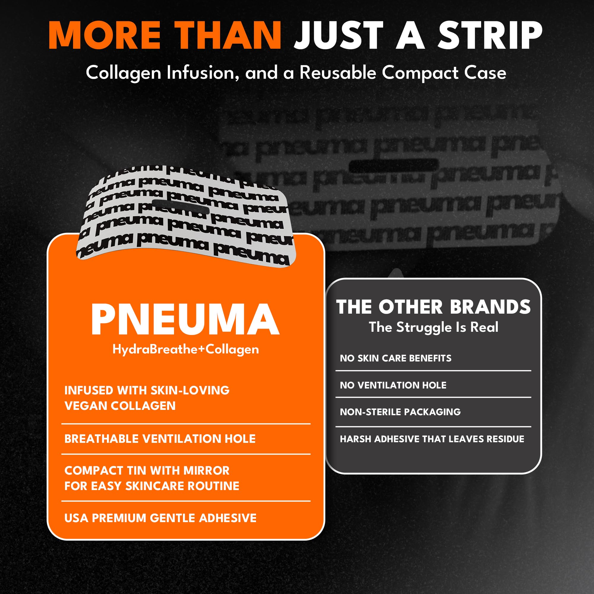 PNEUMA strips close-up show comfortable, breathable nightly wear.