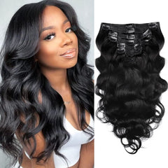 Pobokix body wave clip-in extensions closeup of clips for secure, easy daytime wear