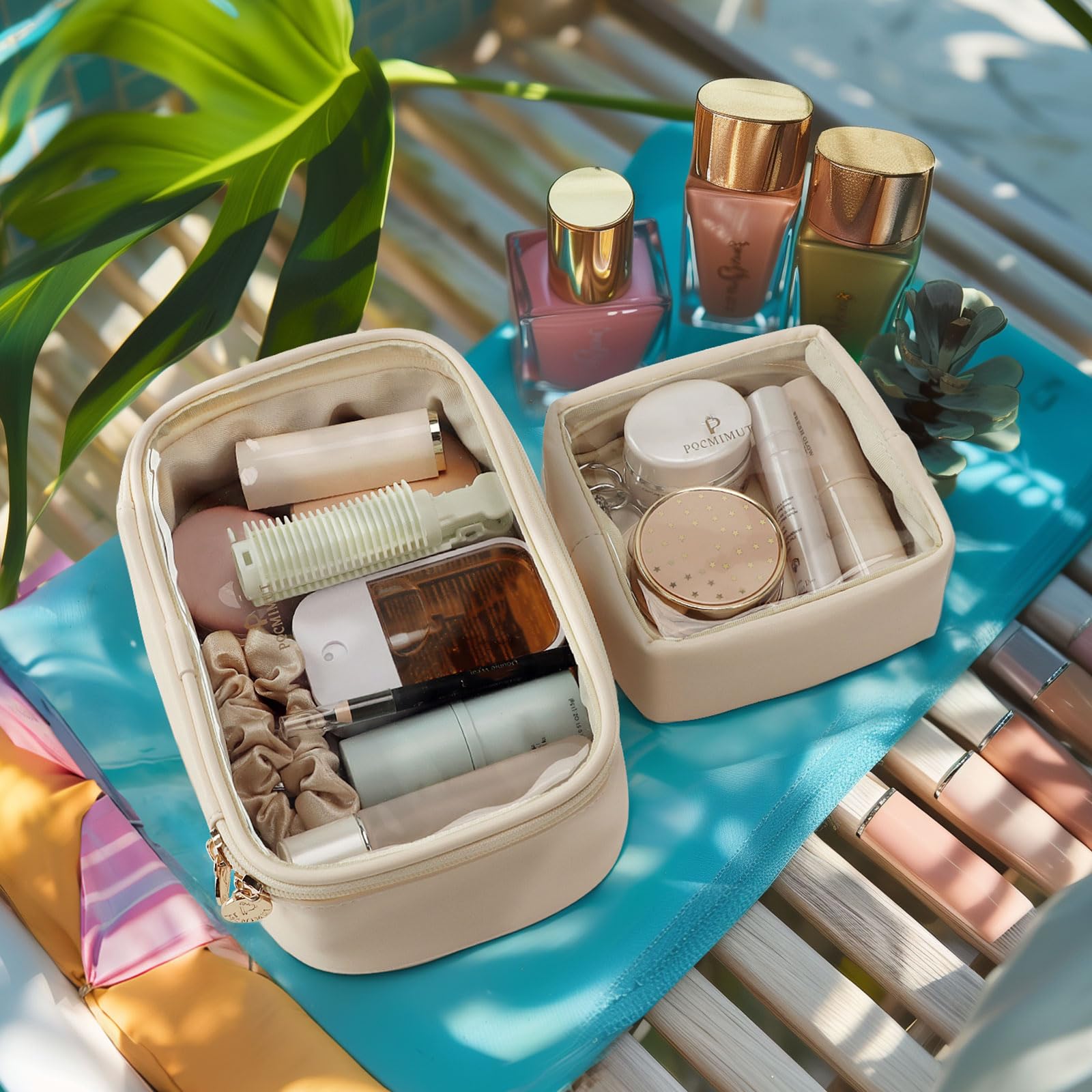 Pocmimut clear makeup bag car organization for easy beauty access while driving.