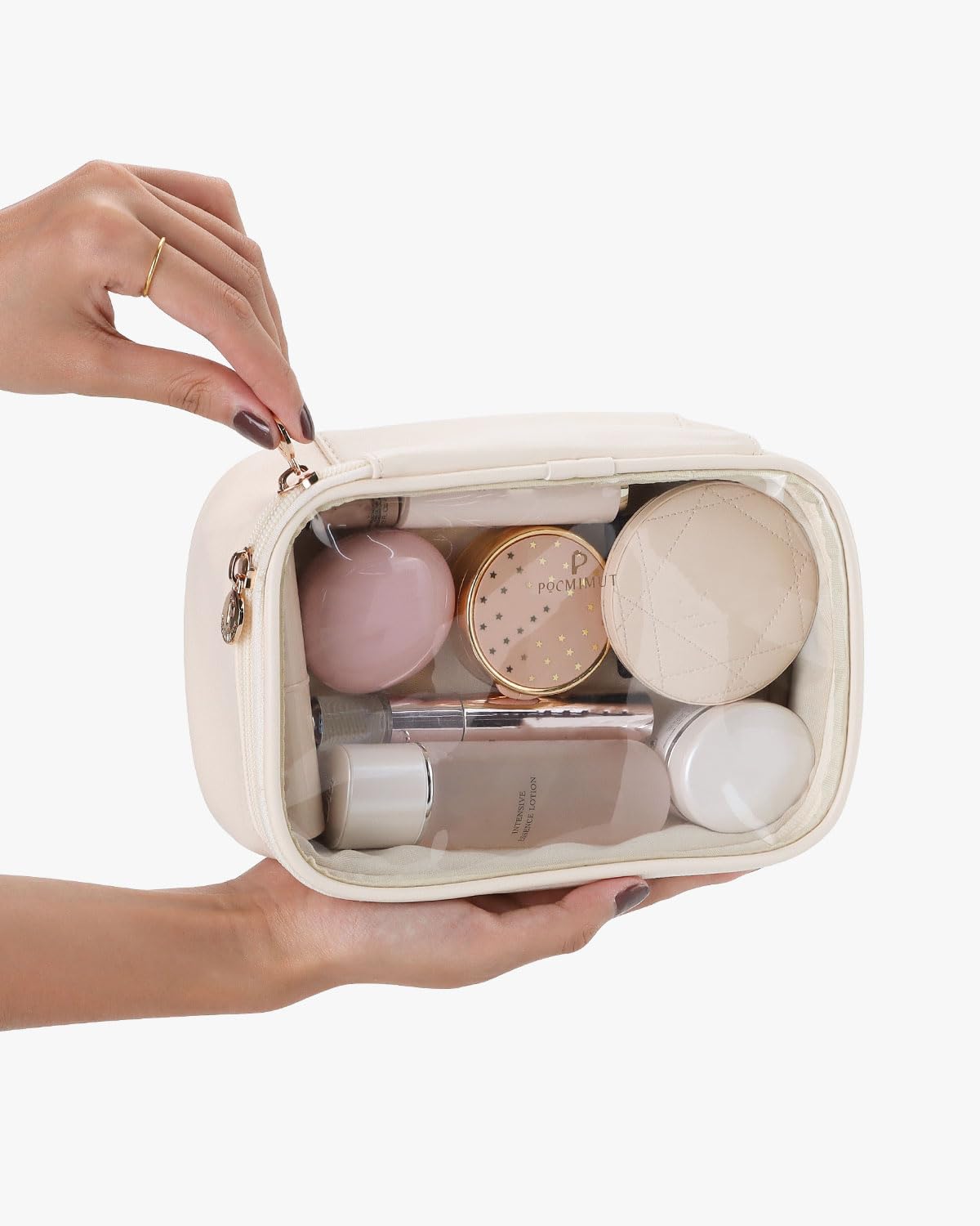 Pocmimut makeup bag with clear panel offers quick visibility and product access.