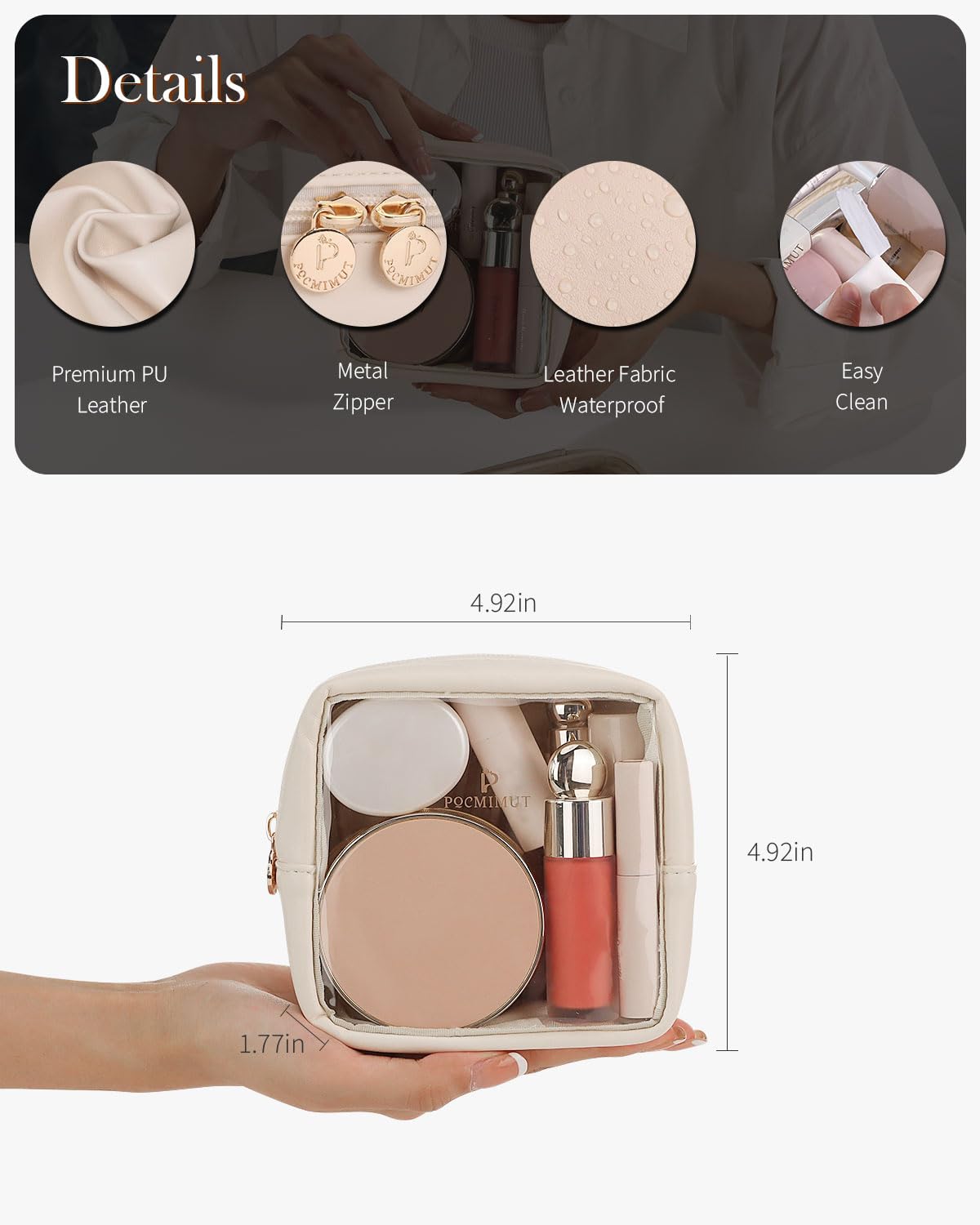 Pocmimut mini makeup bag beige color swatch presents stylish, travel-ready look
