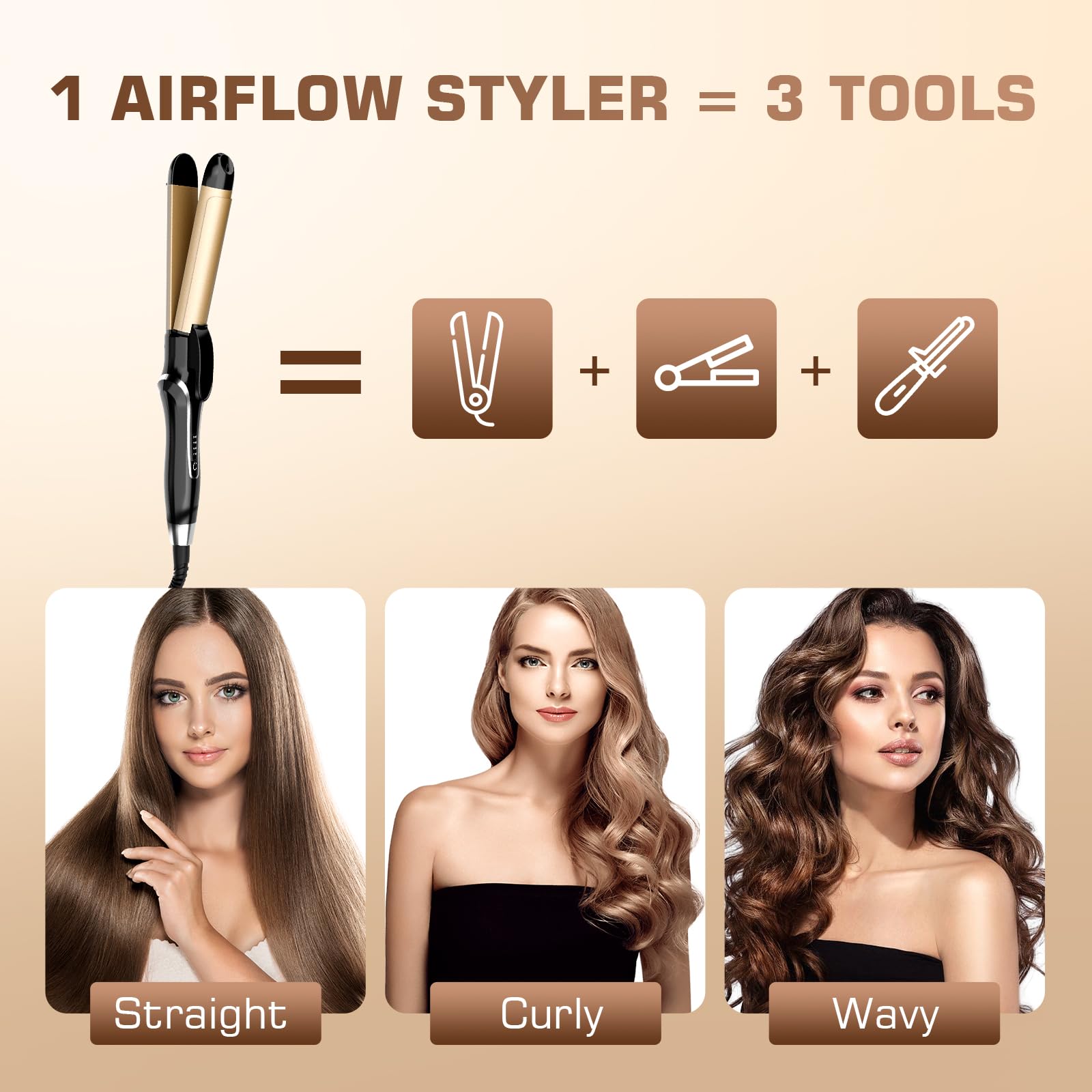 Podiality ergonomic handle offers comfortable grip during curling and straightening.
