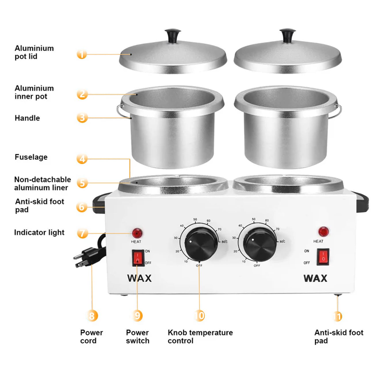 Podoy wax warmer double pot with lids open for quick melting