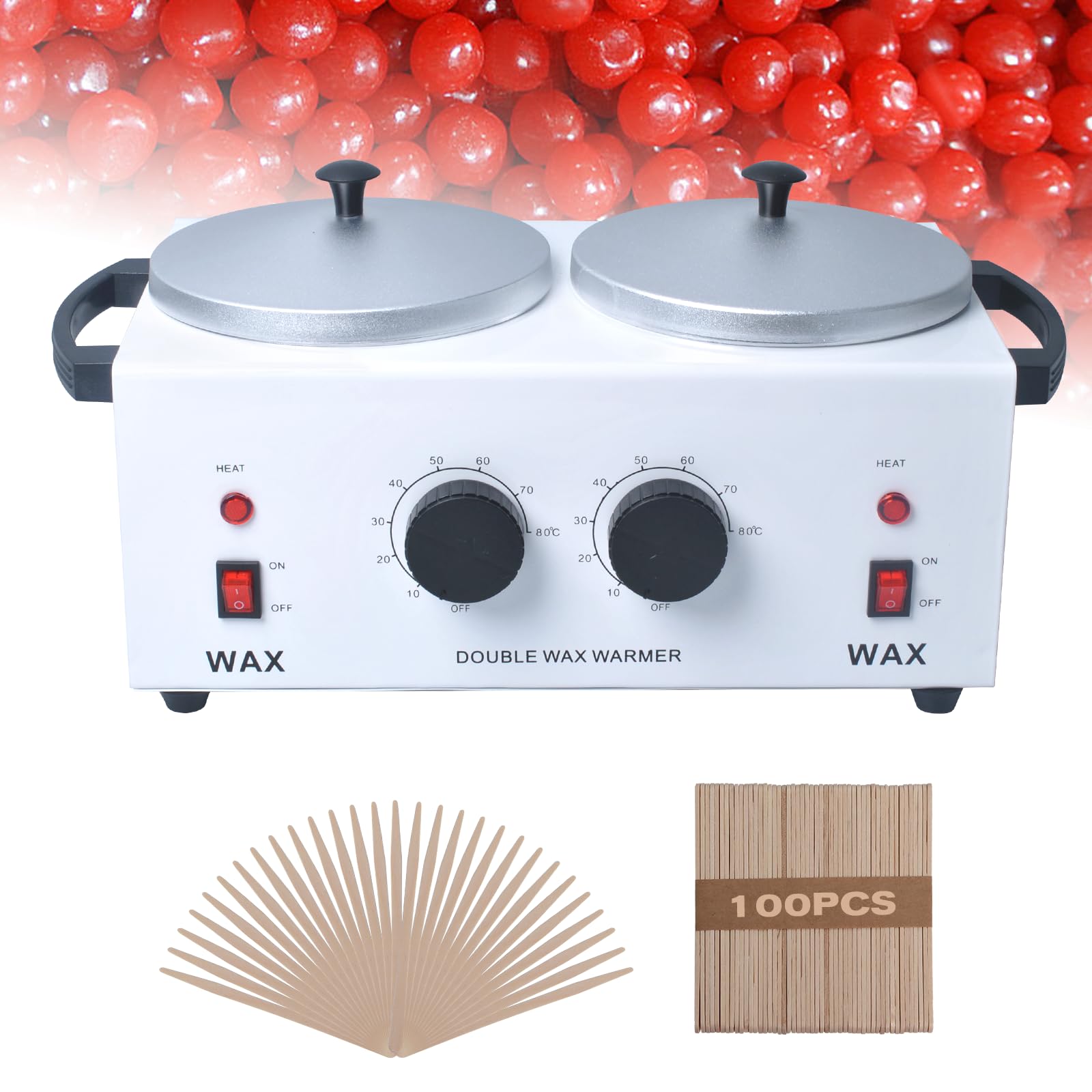 Podoy wax warmer packaging shown with sticks for salon ready kit