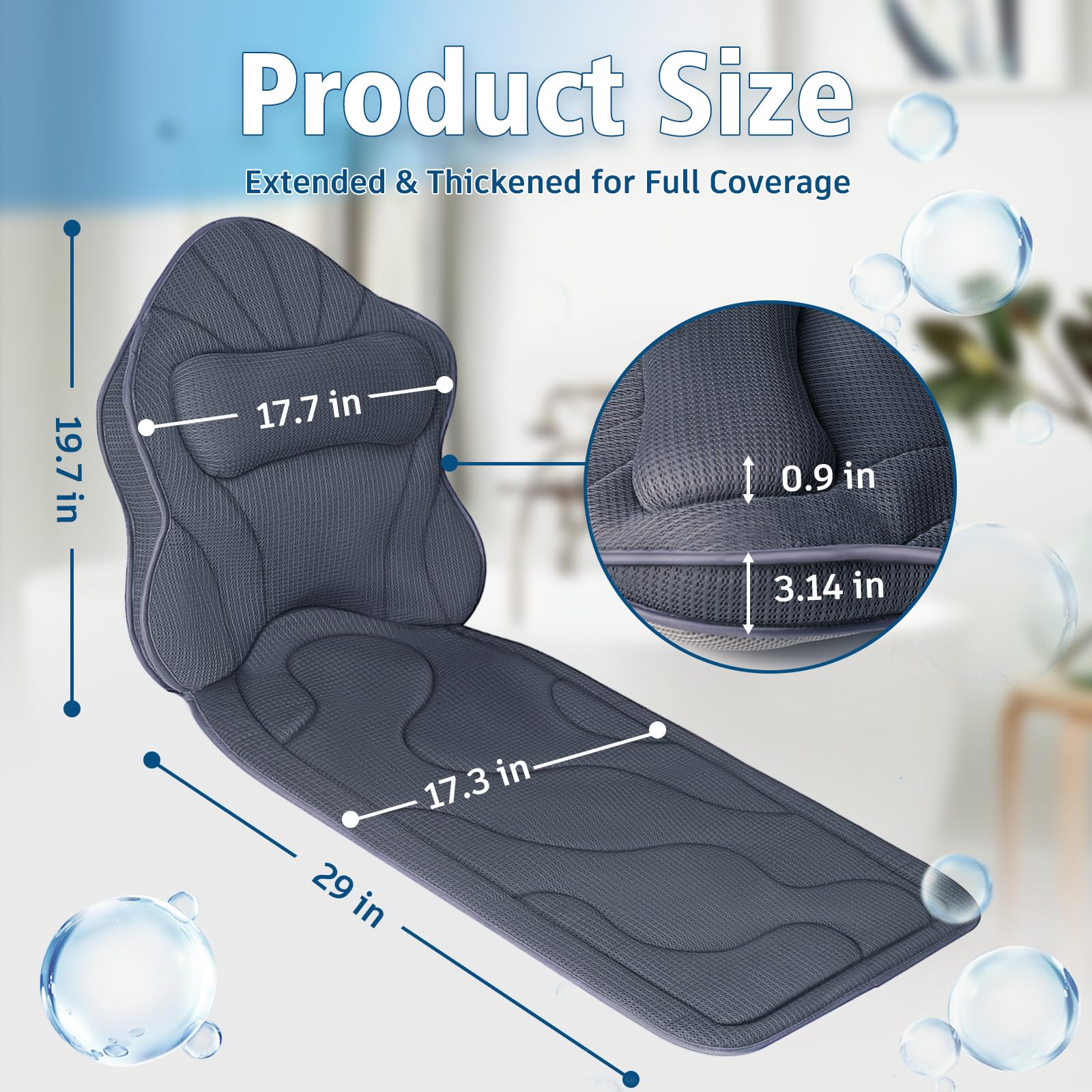 Poemland bath pillow 168-anti-slip-suction-cups secure on smooth tub surface.