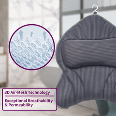 Poemland bath pillow gray air-mesh cover dries quickly after use.