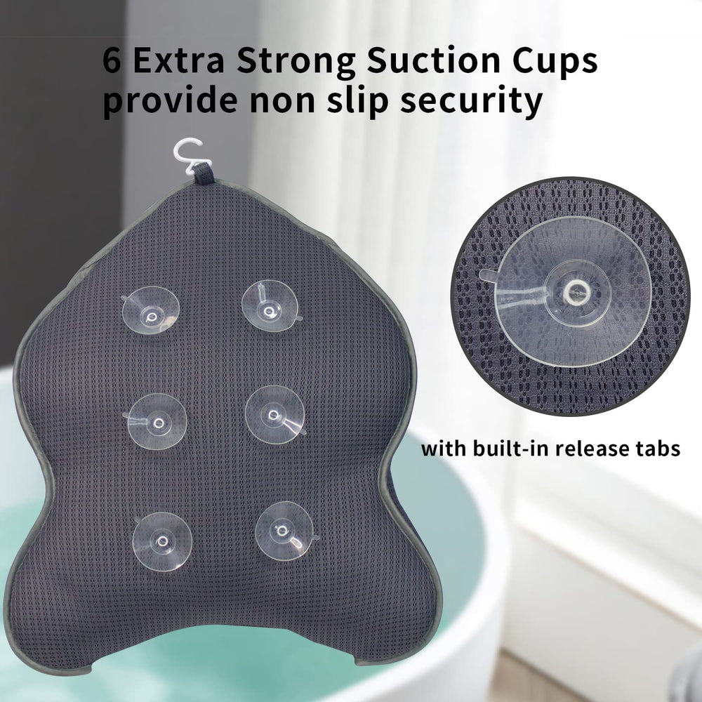 Poemland bath pillow gray anti-slip suction cups keep it secure in tub.