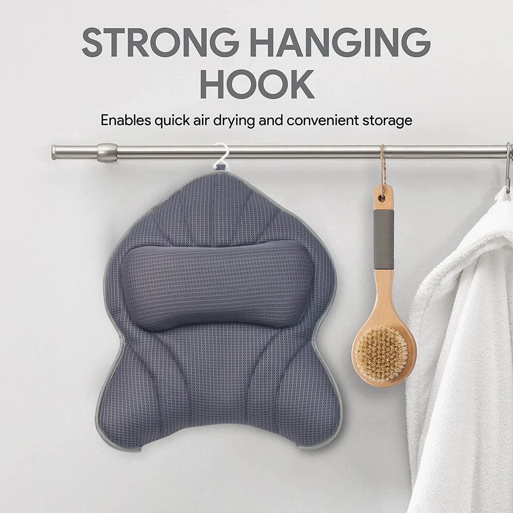 Poemland bath pillow gray durable soft fabric enhances luxurious soaking comfort.