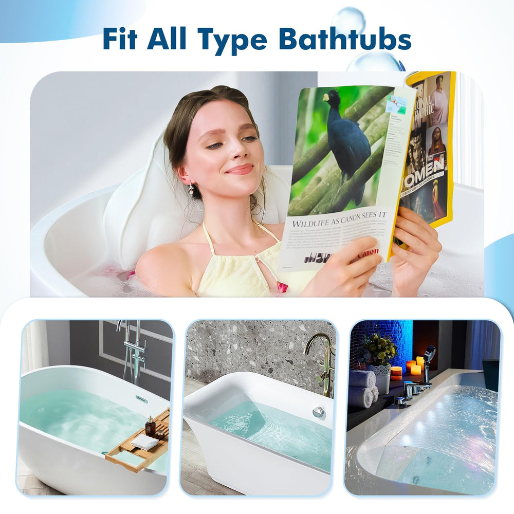 Poemland bath pillow built-in hanging hook aids storage and air circulation.