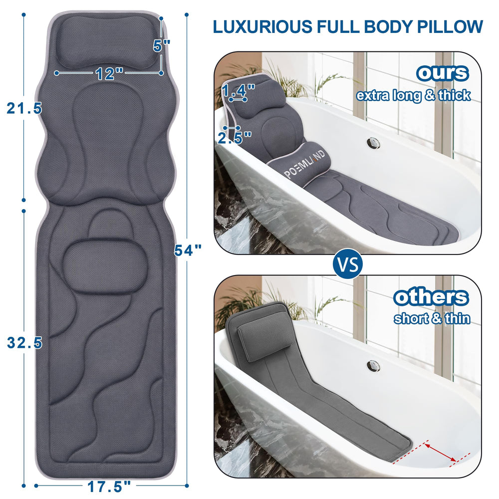Poemland full body bath pillow with 168 suction cups for secure grip