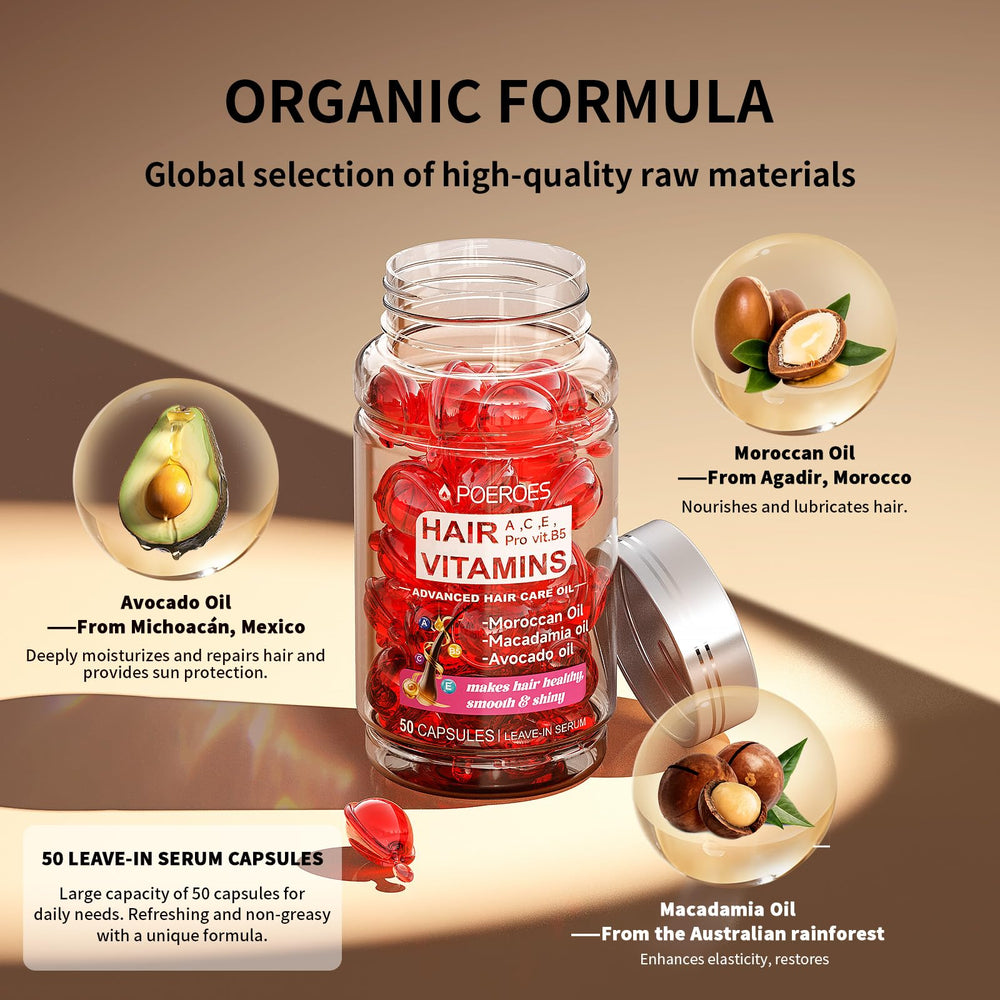 POEROES Hair Oil capsules package highlights convenient, travel-friendly scalp nourishment.