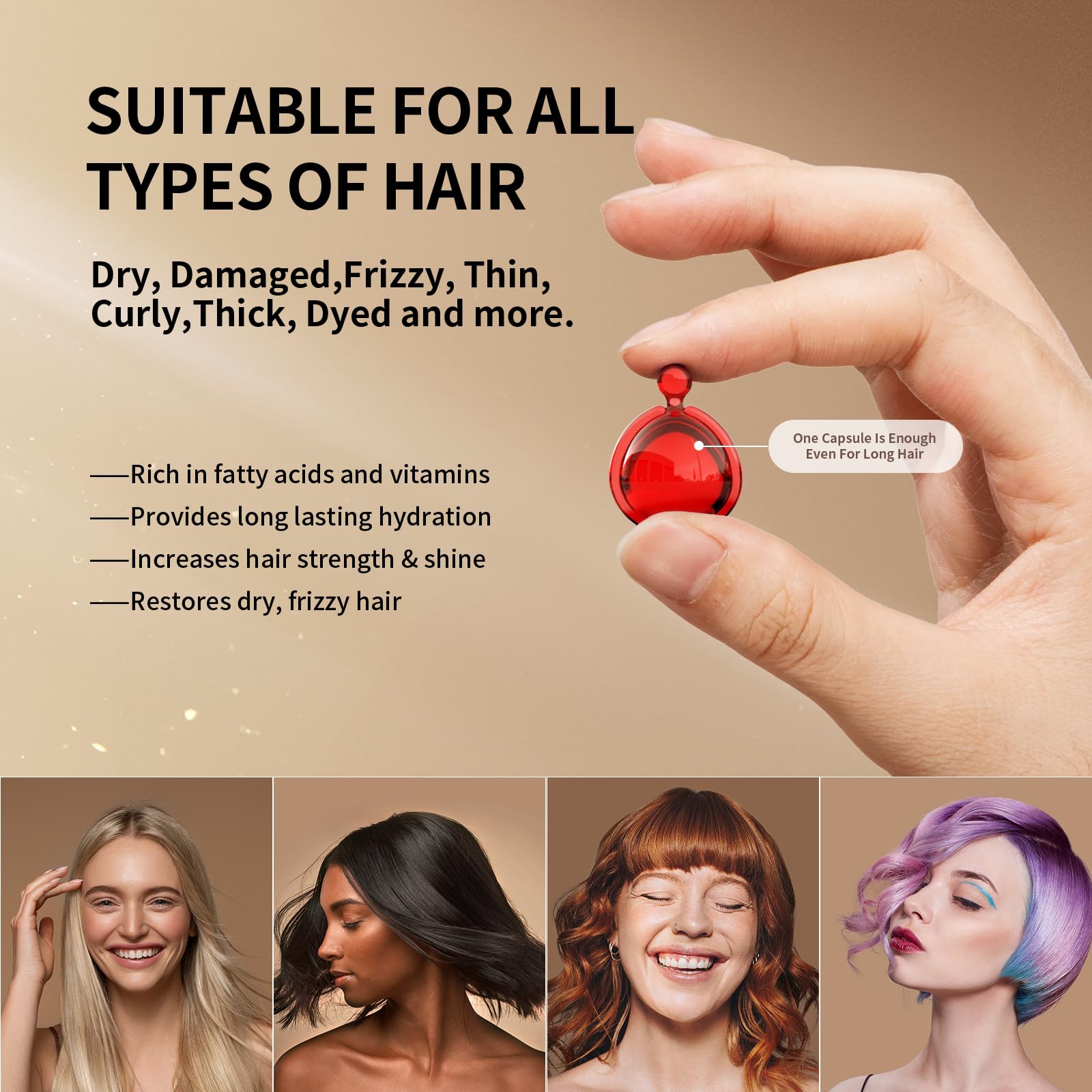 POEROES Hair Oil frizz image conveys smooth, shiny hair with reduced static.